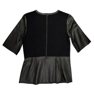 TROUVE ✘ Leather Shell Peplum Top Pleated Half Sleeve Cropped Zip Stretch Black
